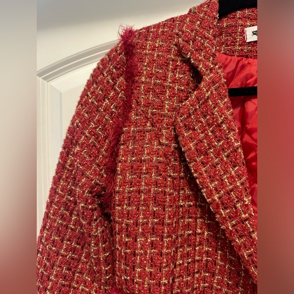 RED DOUBLE BREASTED PLAID TWEED SUIT JACKET - Picture 7 of 10